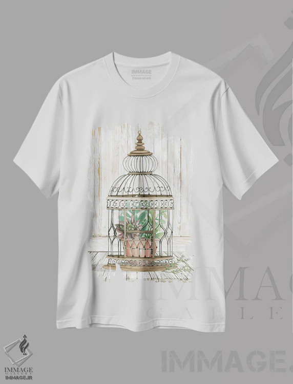تیشرت سفید طرح دار زیبایی در قفس I، دکور معاصر اثر سیندی جیکوبز | فروشگاه ایماژ