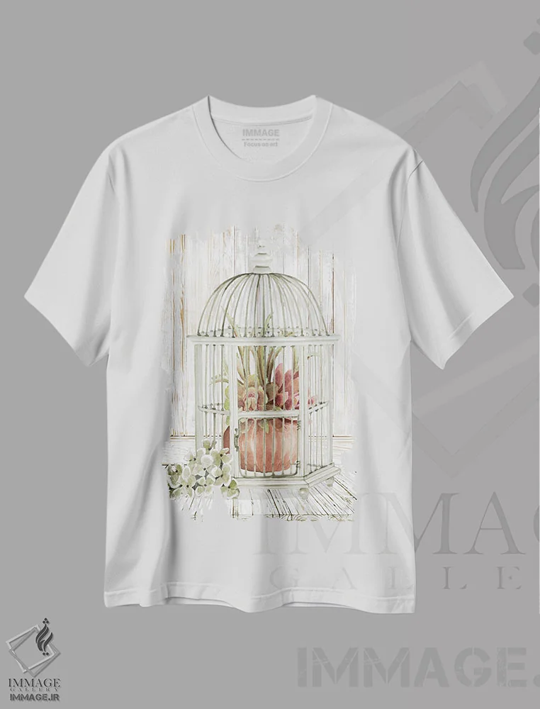 تیشرت سفید طرح دار زیبایی در قفس II، دکور معاصر اثر سیندی جیکوبز | immage.ir