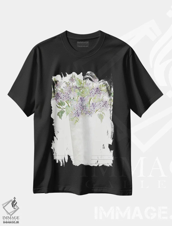تیشرت مشکی طرح دار گل های یاس بنفش I، دکور معاصر اثر سیندی جیکوبز | immage.ir