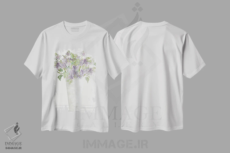 تیشرت سفید طرح دار گل های یاس بنفش I، دکور معاصر اثر سیندی جیکوبز | فروشگاه ایماژ