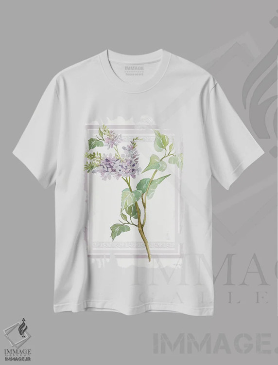تیشرت سفید طرح دار گل های یاس بنفش V، دکور معاصر اثر سیندی جیکوبز | immage.ir
