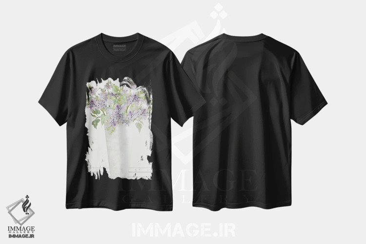 تیشرت مشکی طرح دار گل های یاس بنفش I، دکور معاصر اثر سیندی جیکوبز | immage.ir