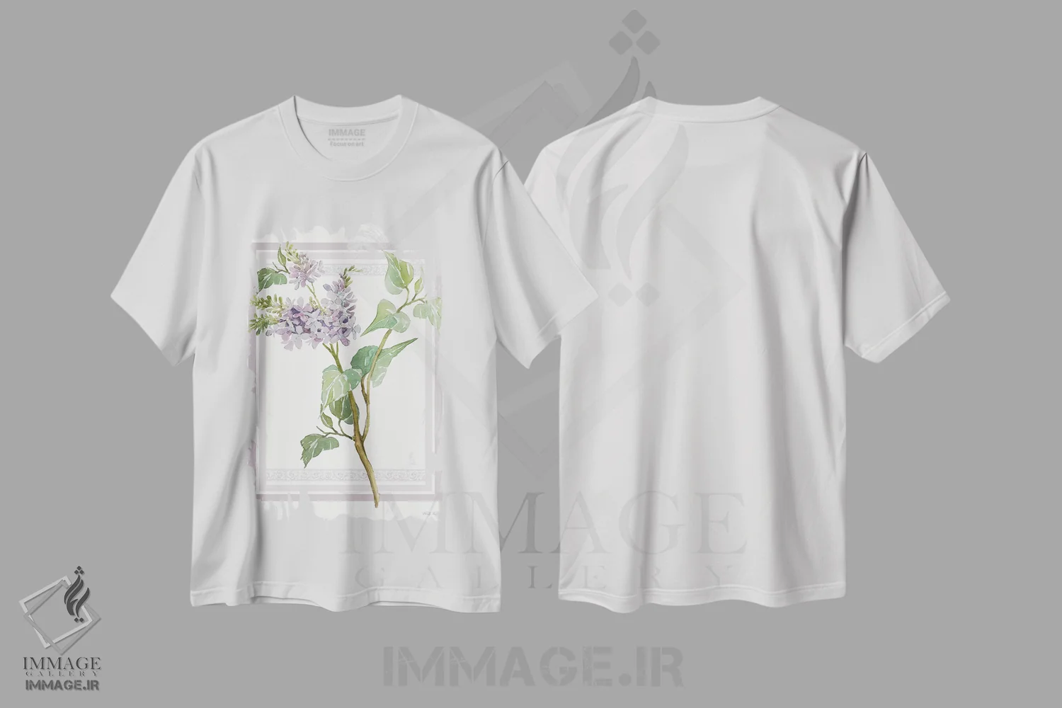 تیشرت سفید طرح دار گل های یاس بنفش V، دکور معاصر اثر سیندی جیکوبز | immage.ir
