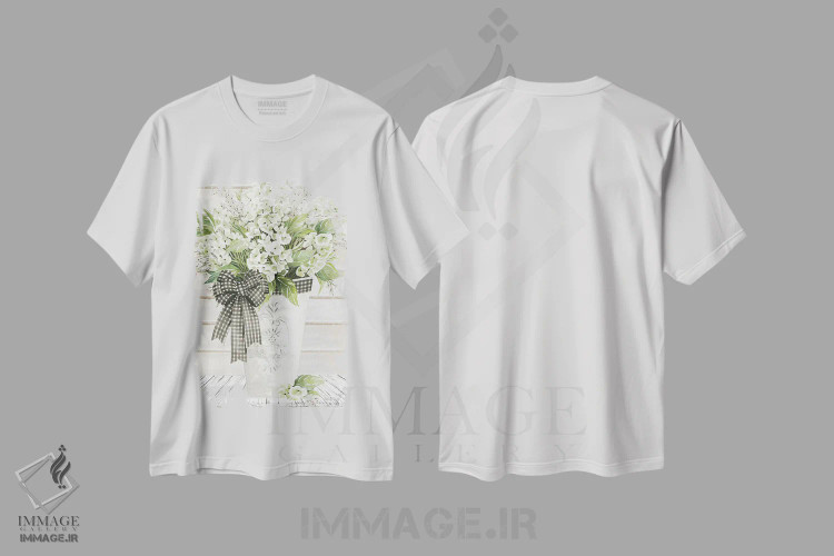 تیشرت سفید طرح دار هورتانسیاهای سفید، دکور روستایی اثر سیندی جیکوبز | فروشگاه ایماژ