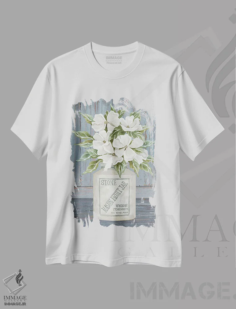 تیشرت سفید طرح دار شیشه میوه ماسون گلدار، دکور روستایی اثر سیندی جیکوبز | immage.ir
