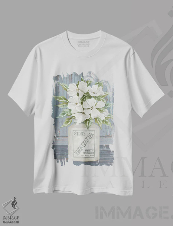 تیشرت سفید طرح دار شیشه میوه ماسون گلدار، دکور روستایی اثر سیندی جیکوبز | immage.ir