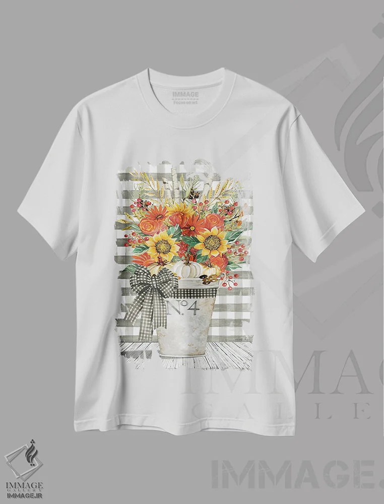 تیشرت سفید طرح دار دکور گلی پاییزی شماره ۴، دکور روستایی اثر سیندی جیکوبز | immage.ir