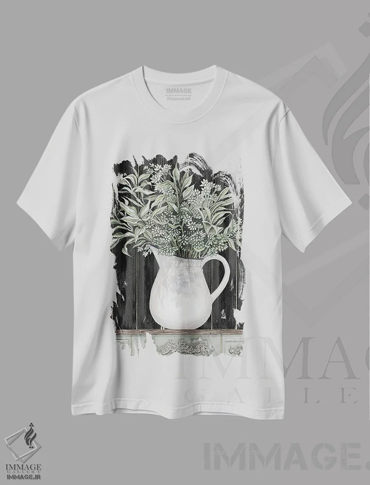 تیشرت سفید طرح دار سبزیجات مریم در پارچ، دکور روستایی اثر سیندی جیکوبز | فروشگاه ایماژ