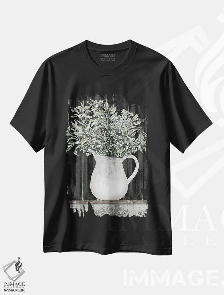 تیشرت مشکی طرح دار سبزیجات مریم در پارچ، دکور روستایی اثر سیندی جیکوبز | immage.ir