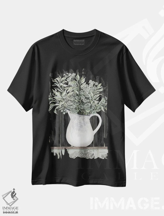 تیشرت مشکی طرح دار سبزیجات مریم در پارچ، دکور روستایی اثر سیندی جیکوبز | immage.ir