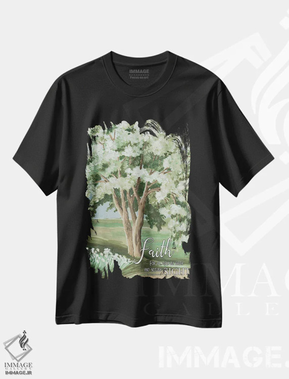 تیشرت مشکی طرح دار با ایمان قدم بردار، مدیوم اثر سیندی جیکوبز | immage.ir