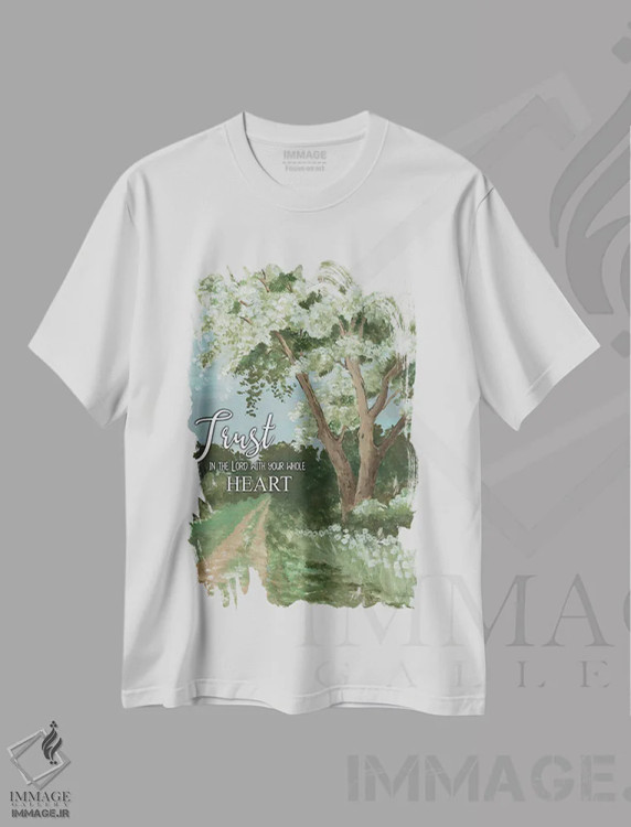 تیشرت سفید طرح دار به خدا اعتماد کن، مدیوم اثر سیندی جیکوبز | immage.ir