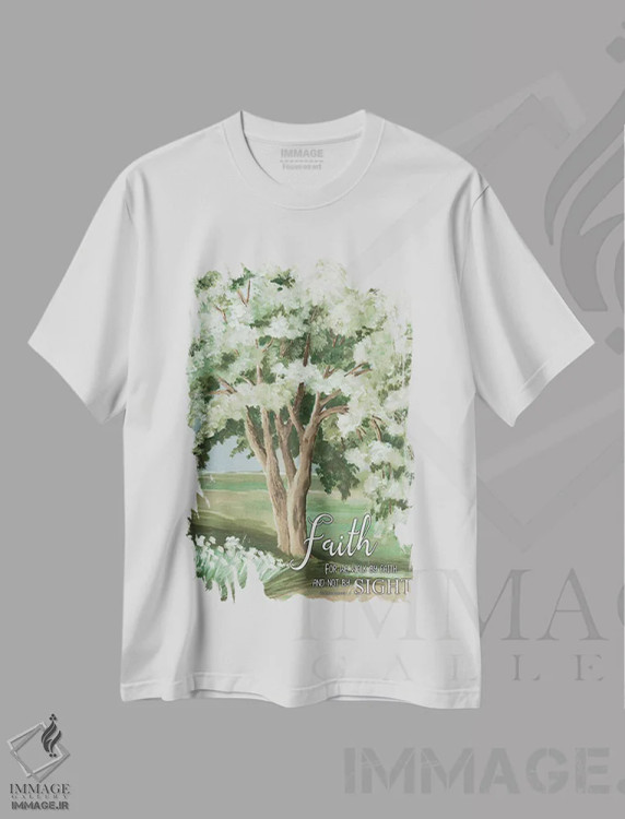 تیشرت سفید طرح دار با ایمان قدم بردار، مدیوم اثر سیندی جیکوبز | فروشگاه ایماژ
