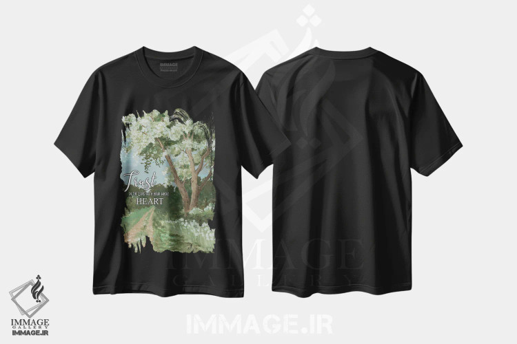 تیشرت مشکی طرح دار به خدا اعتماد کن، مدیوم اثر سیندی جیکوبز | فروشگاه ایماژ