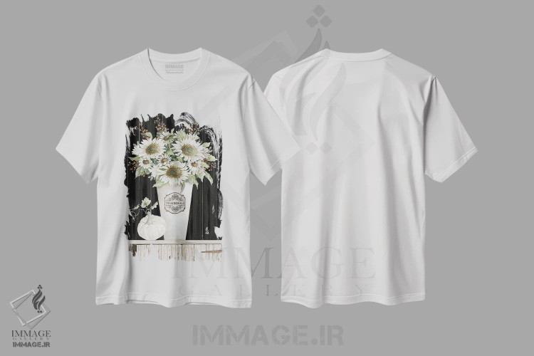 تیشرت سفید طرح دار آفتابگردان های پاییزی شمارهٔ یک، دکور روستایی اثر سیندی جیکوبز | فروشگاه ایماژ