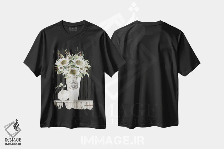تیشرت مشکی طرح دار آفتابگردان های پاییزی شمارهٔ یک، دکور روستایی اثر سیندی جیکوبز | immage.ir