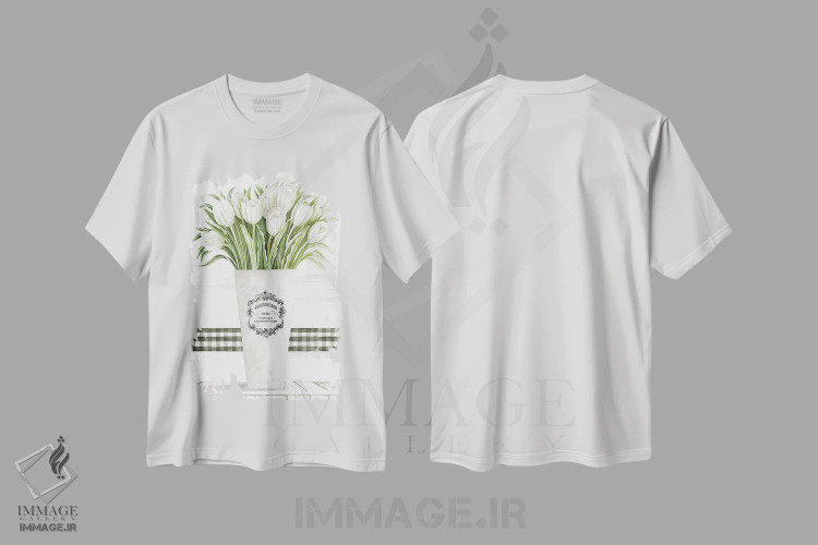 تیشرت سفید طرح دار لاله های سفید، دکور روستایی اثر سیندی جیکوبز | فروشگاه ایماژ