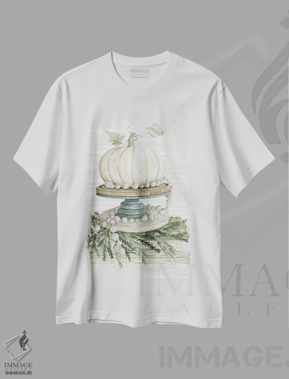 تیشرت سفید طرح دار کدو سفید روی نمایش، دکور روستایی اثر سیندی جیکوبز | immage.ir