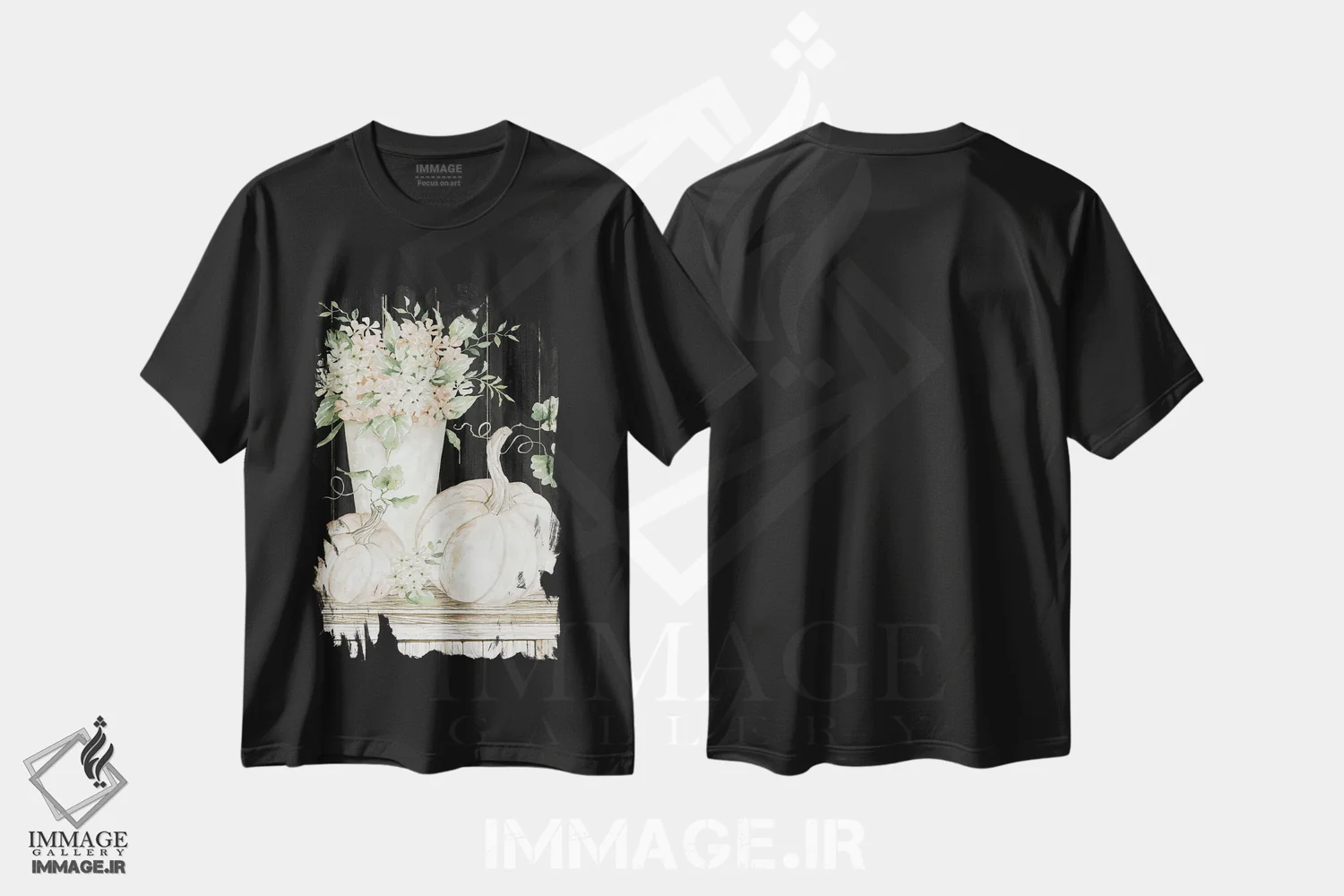 تیشرت مشکی طرح دار طبیعت بی جان پاییزی، دکور روستایی اثر سیندی جیکوبز | فروشگاه ایماژ
