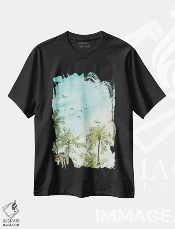 تیشرت مشکی طرح دار موج سوارها از دور، آبستره اثر سیندی جیکوبز | immage.ir