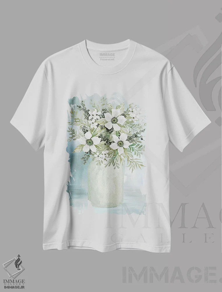 تیشرت سفید طرح دار شکوفه های سفید شمارهٔ یک، دکور روستایی اثر سیندی جیکوبز | immage.ir