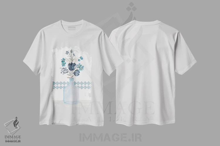 تیشرت سفید طرح دار داوودی های آبی، دکور روستایی اثر سیندی جیکوبز | immage.ir
