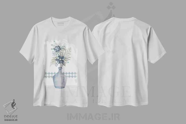 تیشرت سفید طرح دار شقایق های آبی، دکور روستایی اثر سیندی جیکوبز | فروشگاه ایماژ