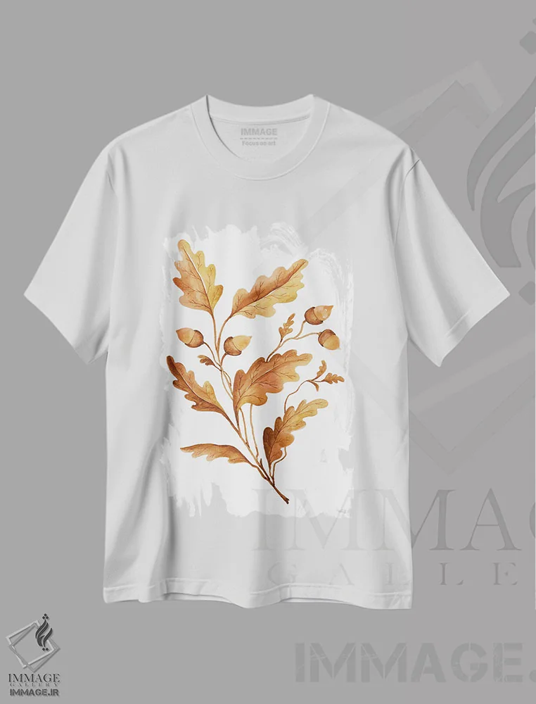 تیشرت سفید طرح دار ساقه برگ پاییزی شمارهٔ یک، دکور کلبه و لژ اثر سیندی جیکوبز | immage.ir