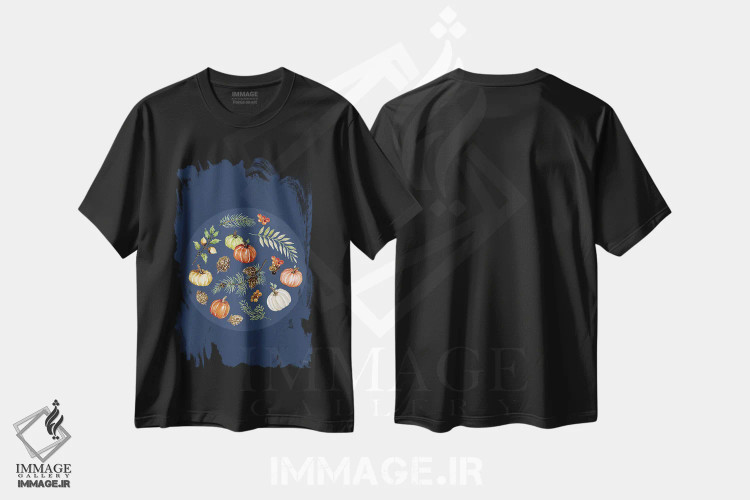 تیشرت مشکی طرح دار تزئین پاییزی، دکور کلبه و لژ اثر سیندی جیکوبز | فروشگاه ایماژ