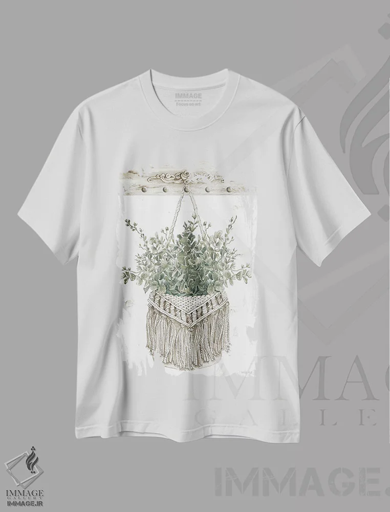 تیشرت سفید طرح دار کیف مکرمه با سبزینه شمارهٔ یک، دکور بوهمی اثر سیندی جیکوبز | فروشگاه ایماژ