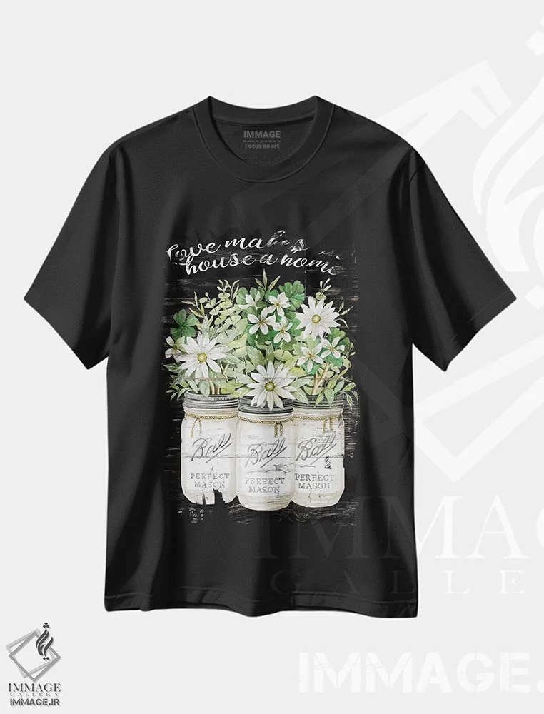 تیشرت مشکی طرح دار شیشه های سفید، دکور روستایی اثر سیندی جیکوبز | فروشگاه ایماژ