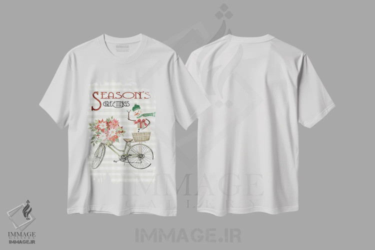 تیشرت سفید طرح دار دوچرخهٔ تبریکات فصلی، تابلو و عبار ت های کریسمسی اثر سیندی جیکوبز | فروشگاه ایماژ