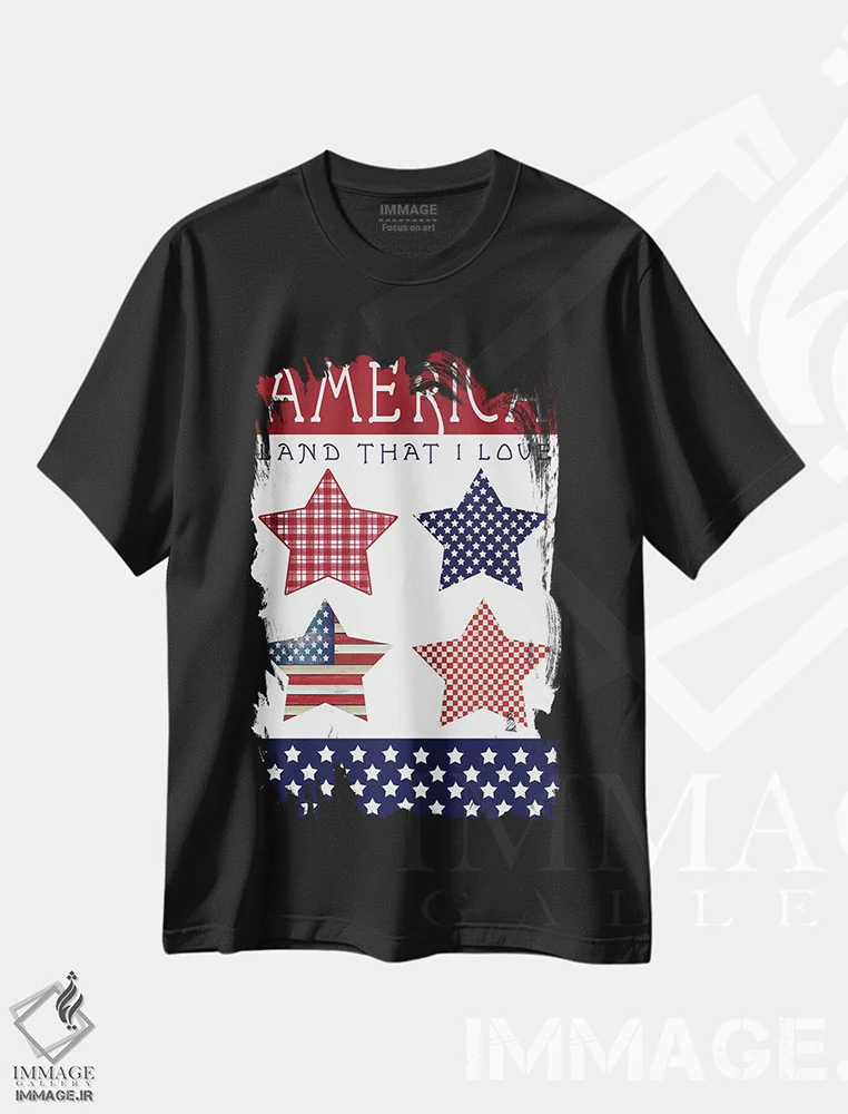 تیشرت مشکی طرح دار ستارگان آمریکا، دکور آمریکایی اثر سیندی جیکوبز | فروشگاه ایماژ