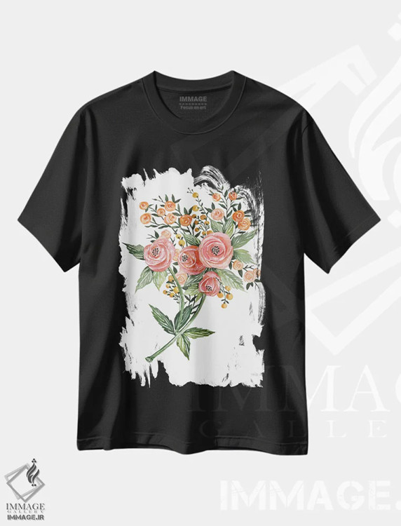 تیشرت مشکی طرح دار آلالهٔ گیاهی، دکور روستایی اثر سیندی جیکوبز | فروشگاه ایماژ