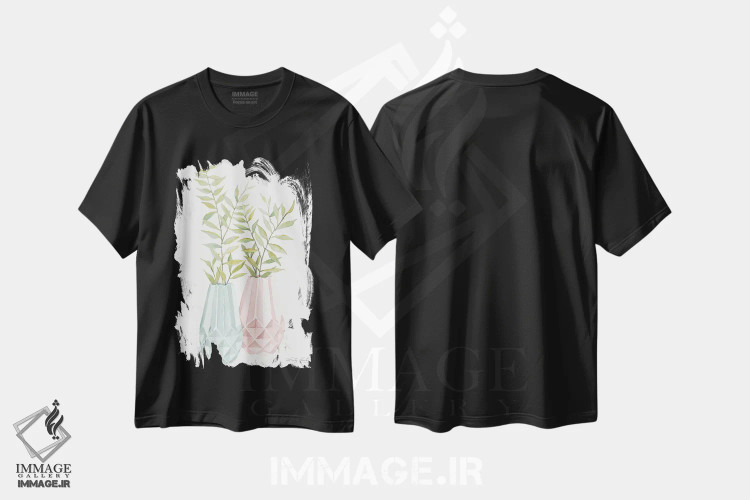 تیشرت مشکی طرح دار گلدان هندسی پاستل شمارهٔ یک، تزئینی اثر سیندی جیکوبز | فروشگاه ایماژ