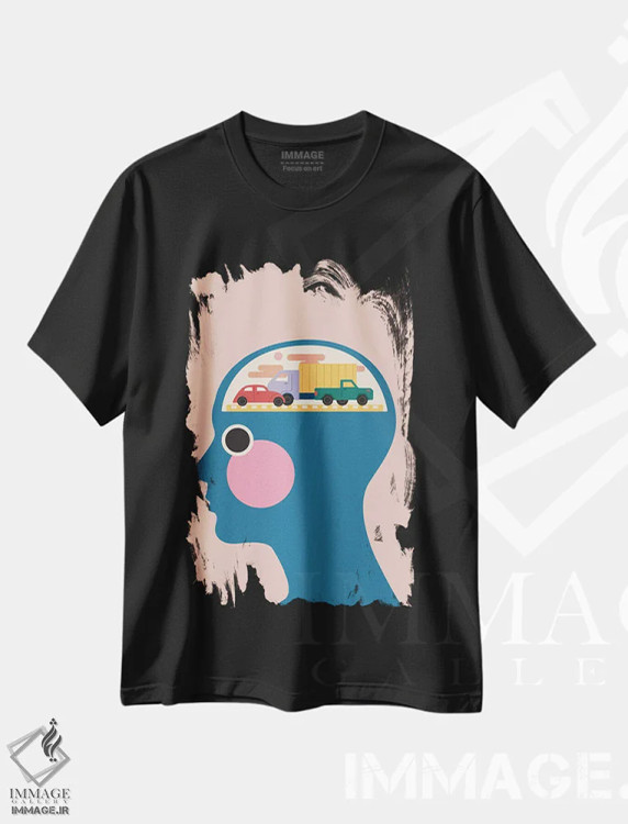 تیشرت مشکی طرح دار ترافیک مغزی، تزئینی اثر کارمن جابیر | immage.ir
