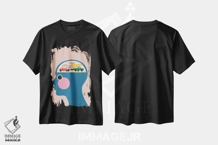 تیشرت مشکی طرح دار ترافیک مغزی، تزئینی اثر کارمن جابیر | immage.ir