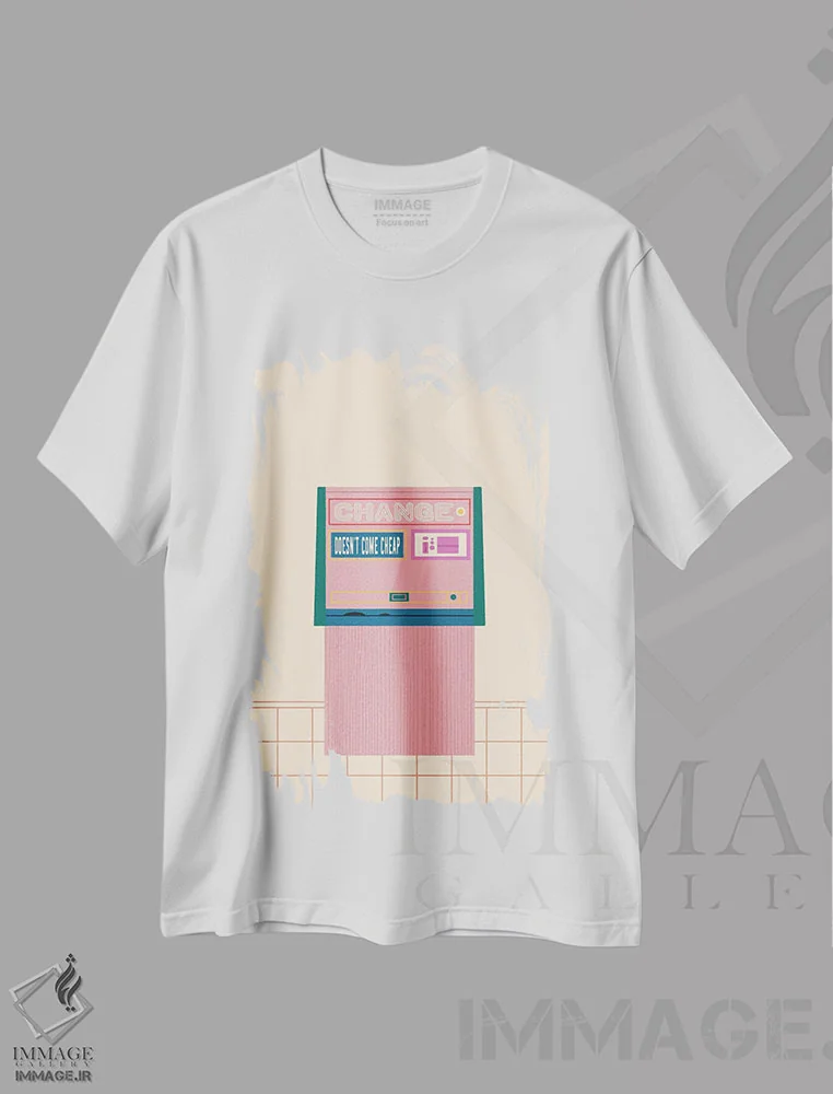 تیشرت سفید طرح دار ماشین سکه شمار، تزئینی اثر کارمن جابیر | immage.ir