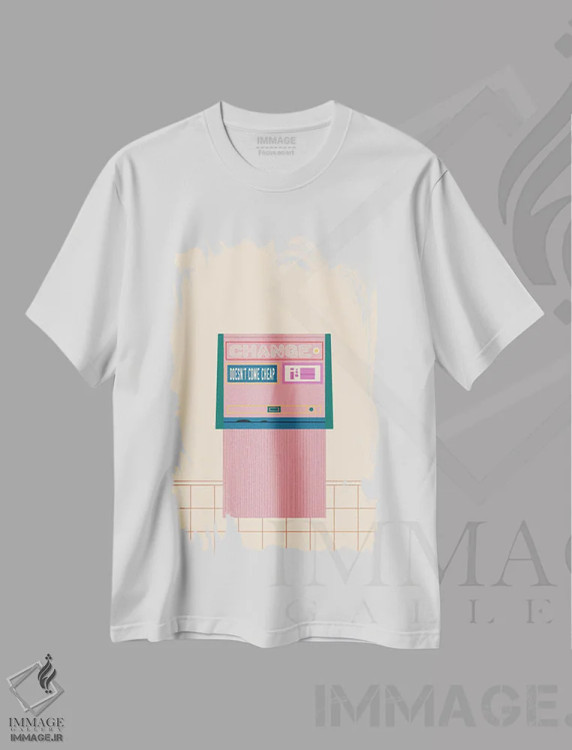 تیشرت سفید طرح دار ماشین سکه شمار، تزئینی اثر کارمن جابیر | immage.ir