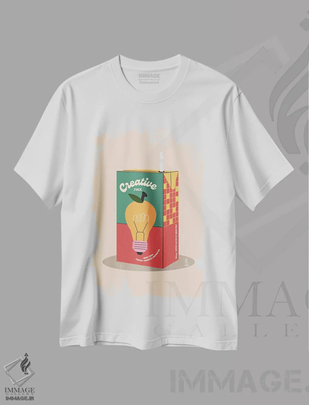 تیشرت سفید طرح دار آب خلاقیت، تزئینی اثر کارمن جابیر | فروشگاه ایماژ