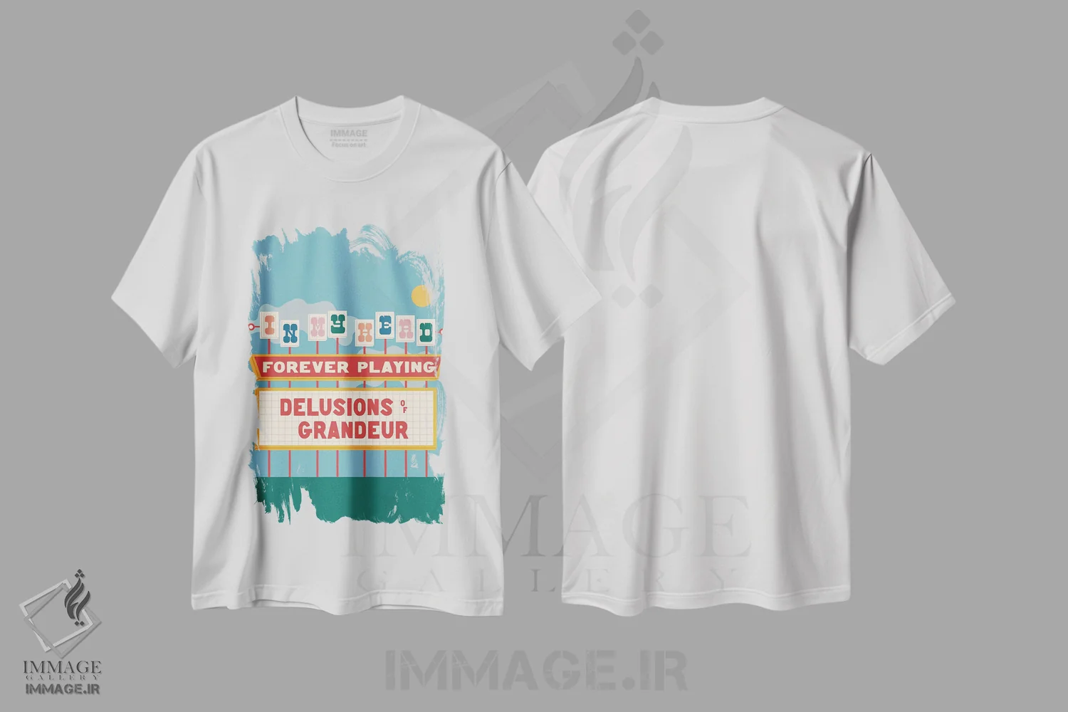 تیشرت سفید طرح دار وهم عظمت، تزئینی اثر کارمن جابیر | فروشگاه ایماژ