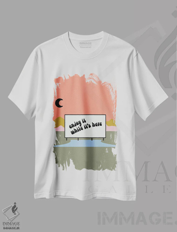 تیشرت سفید طرح دار از آن لذت ببر، تزئینی اثر کارمن جابیر | immage.ir
