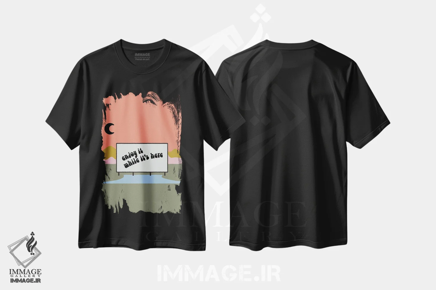 تیشرت مشکی طرح دار از آن لذت ببر، تزئینی اثر کارمن جابیر | فروشگاه ایماژ