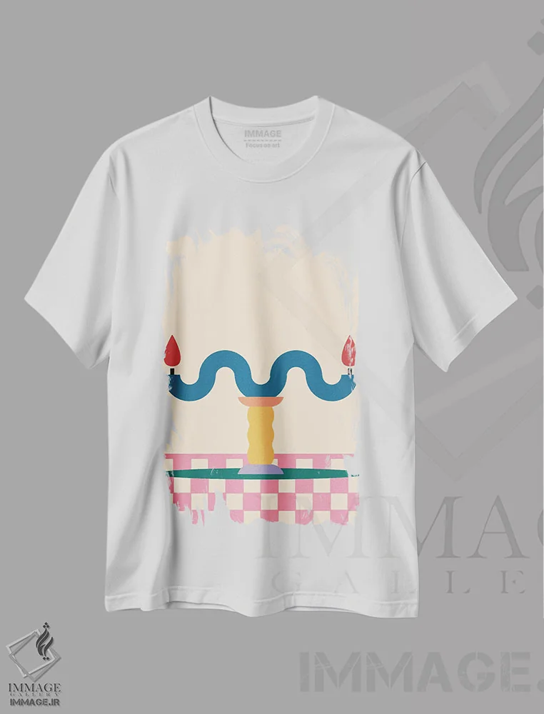 تیشرت سفید طرح دار از هر دو طرف، تزئینی اثر کارمن جابیر | فروشگاه ایماژ