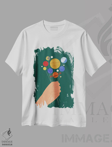 تیشرت سفید طرح دار کهکشان را به تو می دهم، تزئینی اثر کارمن جابیر | فروشگاه ایماژ