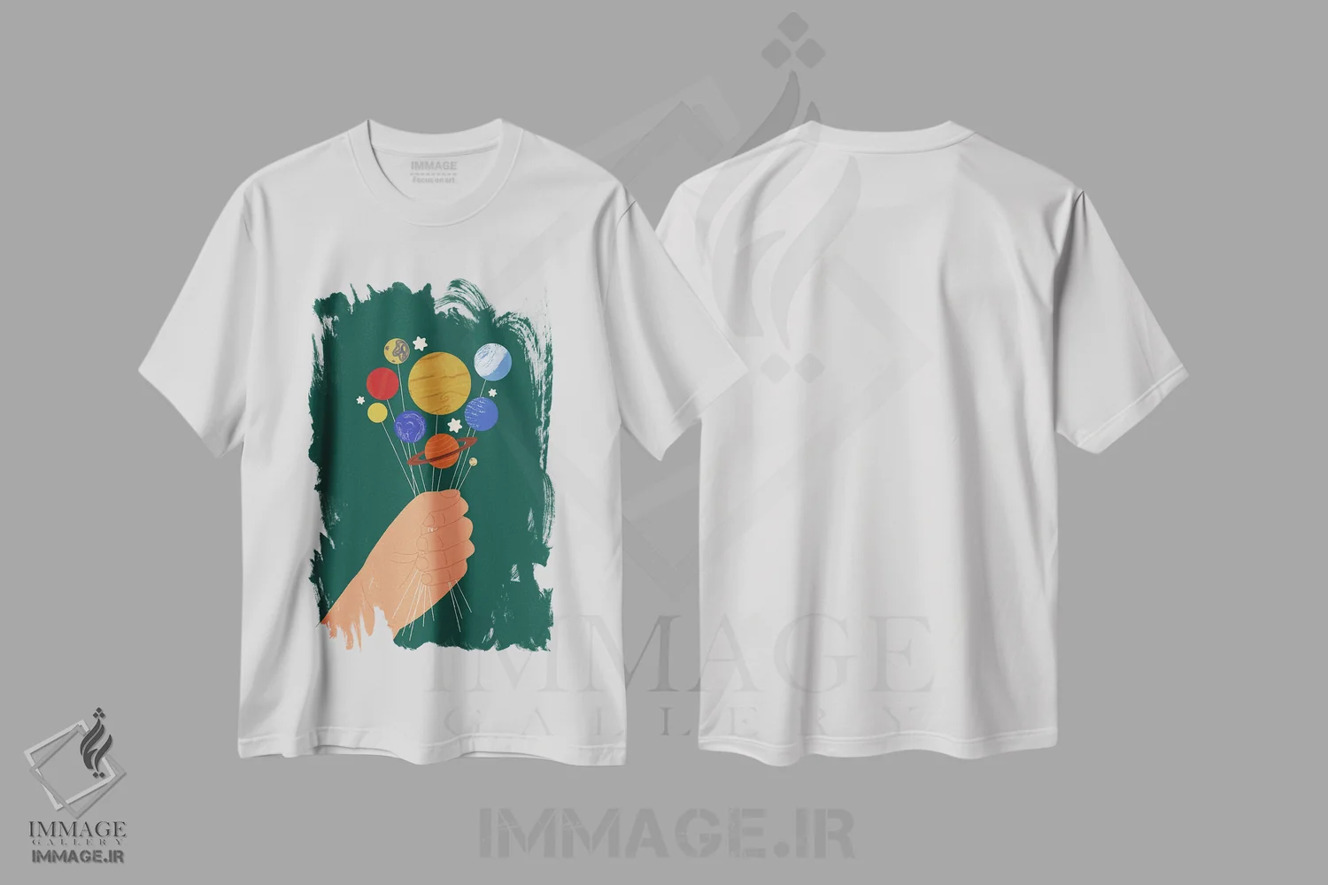 تیشرت سفید طرح دار کهکشان را به تو می دهم، تزئینی اثر کارمن جابیر | فروشگاه ایماژ