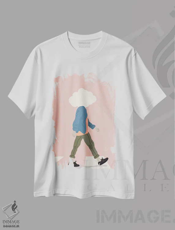 تیشرت سفید طرح دار سر در ابرها، تزئینی اثر کارمن جابیر | فروشگاه ایماژ