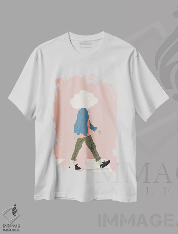 تیشرت سفید طرح دار سر در ابرها، تزئینی اثر کارمن جابیر | فروشگاه ایماژ