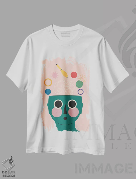 تیشرت سفید طرح دار کُله بازی، تزئینی اثر کارمن جابیر | فروشگاه ایماژ