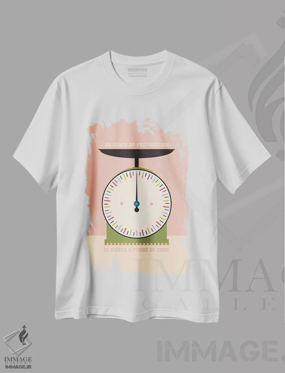 تیشرت سفید طرح دار ترازوی آشپزخانه، تزئینی اثر کارمن جابیر | فروشگاه ایماژ